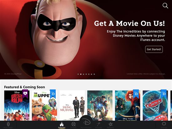 Disney Movies Anywhere Incredibles bonus download on iPad