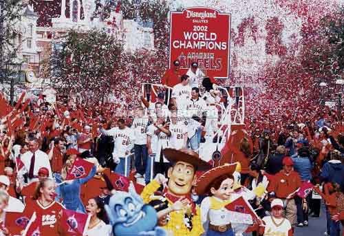 The Anaheim Angels parade thru Disneyland