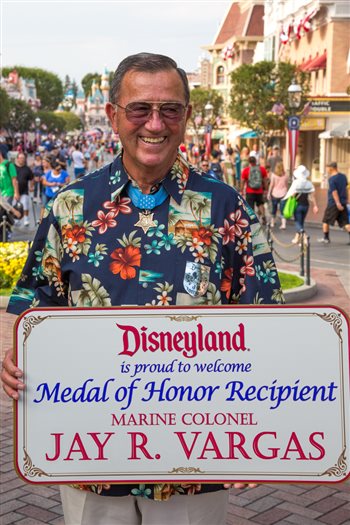 Jay R. Vargas smiles for the camera at Disneyland after receiving the Congressional Medal of Honor