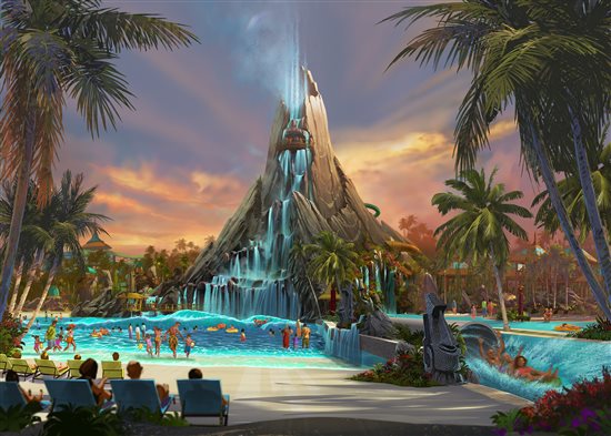 Universal Orlando Resorts color rendering of it's newest attraction Volcano Bay