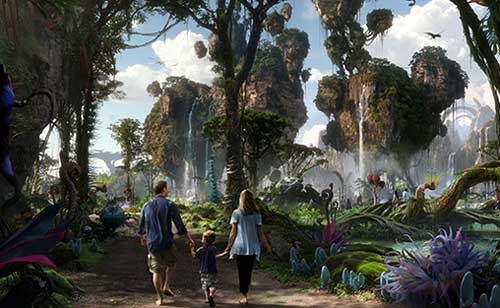 Guests stroll through Avatarland in Disney artist concept art recently released at D23 Expo Japan