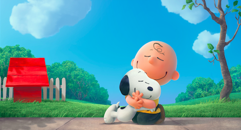 Charlie Brown hugs Snoopy in a scene from The Peanuts Movie