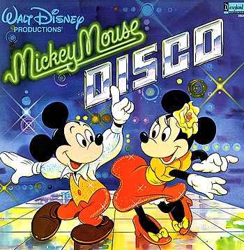 Mickey and Minnie disco their way across the cover the Disney Disco album of songs