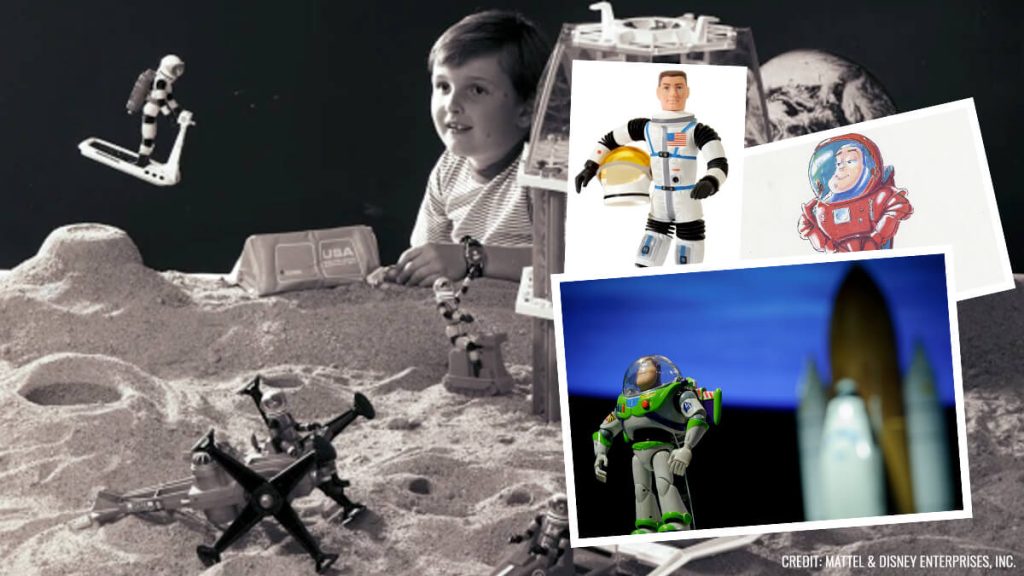 Buzz Lightyear Origin Story - images of Major Matt Mason, Buzz Lightyear, and Lunar Larry Concept Art