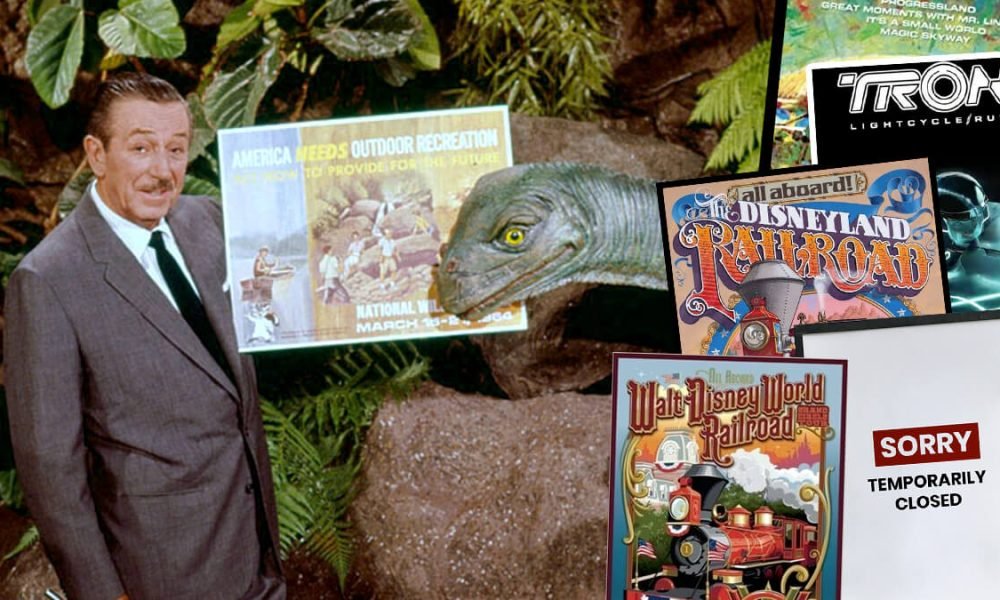 Walt Disney Standing with Attraction Posters
