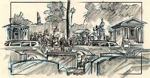 One of the only images from the storyboards for Marvin Acme's funeral that  were available online ... Until now.