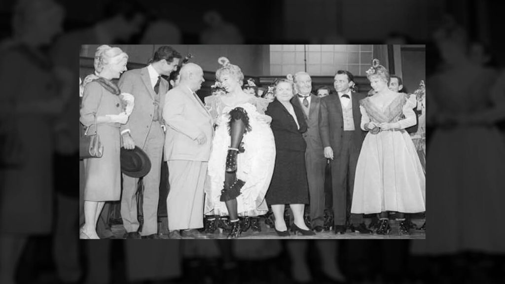 Nikita Khrushchev stopped by 20th Century Fox studios in Los Angeles to mingle with some of Hollywood's biggest stars.