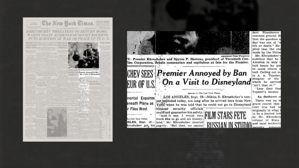 LOS ANGELES, Sept. 19 -- Nikita S. Khrushchev's temper exploded today, not long after he arrived here from New York, when he was told that he could not go to Disneyland because security officials could not guarantee his safety.